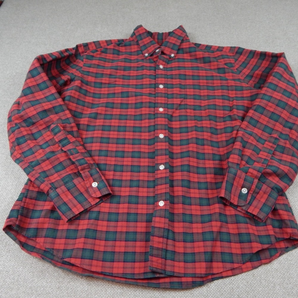 J Crew Shirt Mens XL Red Plaid Long Sleeve Button Down Cotton Pocket Preppy